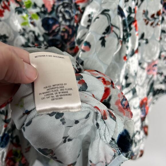 Maeve Anthropologie Shirt Womens Large Gray Floral Silk Velvet Burnout Wrap - Picture 6 of 11